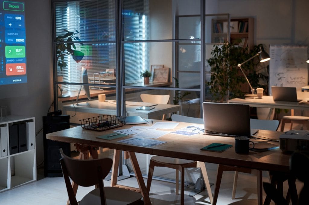 Empty board room in dark office
